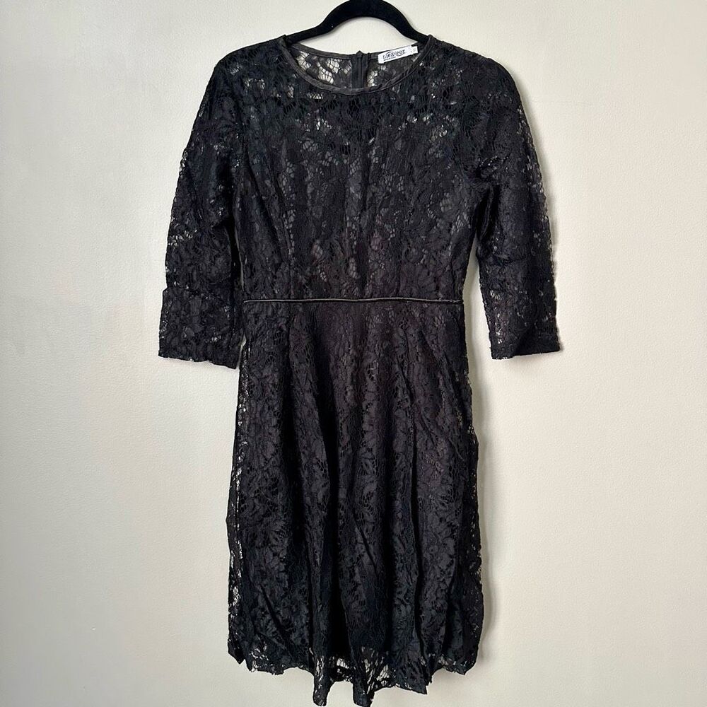 Black Lace Mini Dress Womens Medium Long Sleeve Fall Cocktail Goth Academia Hall